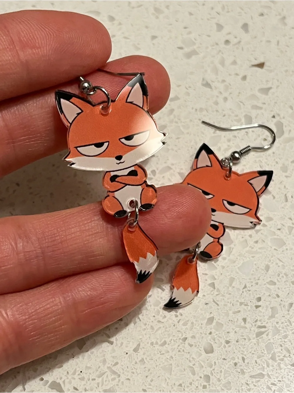 2D Flat Cartoon Fox Acrylic Pendant Earrings, Cute & Elegant Minimalist